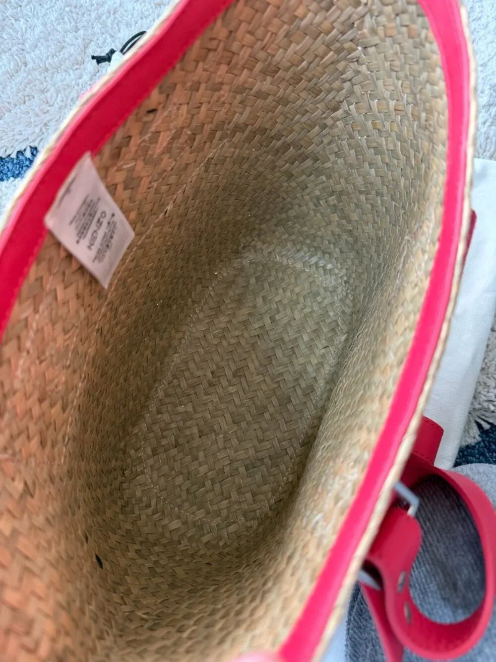 KENZO Logo Raffia Tote Bag Beige Pink Shoulder Bag